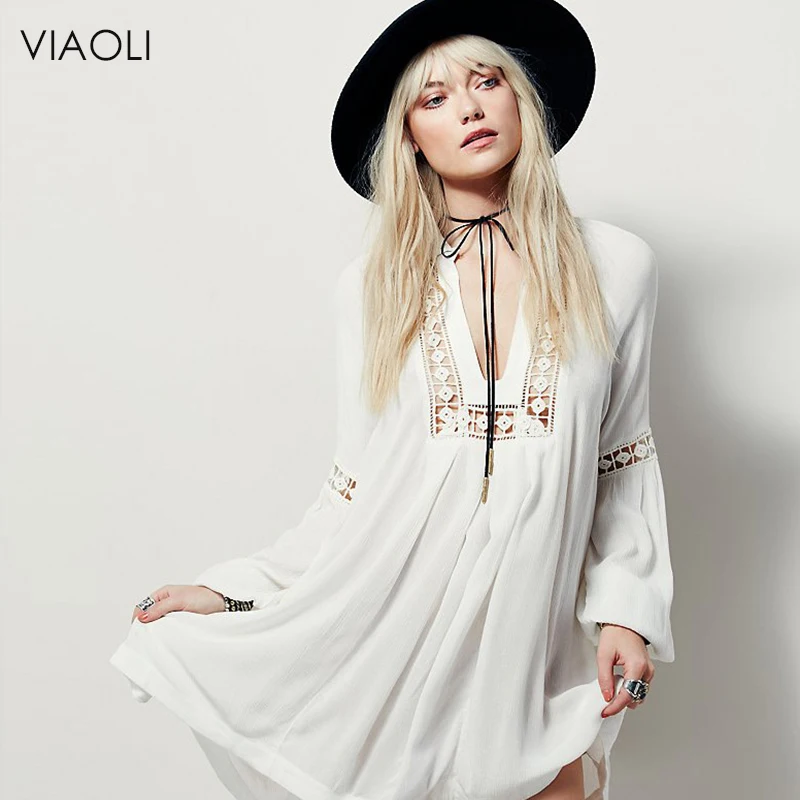 

VIAOLI Beach Cover up White Swimwear Ladies Chiffon Long Sleeves For Beach Transparent Poncho Beach Dress Robe de Plage New