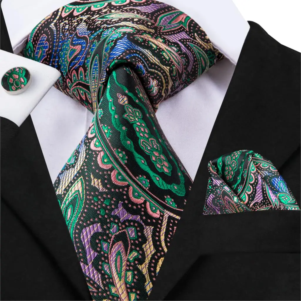 Зеленый цветочный галстук 8,5 см Шелковый мужской галстук набор роскошный серый синий розовый красный цветочный галстук для мужчин мужские свадебные галстуки носовые платки запонки - Цвет: C-3019