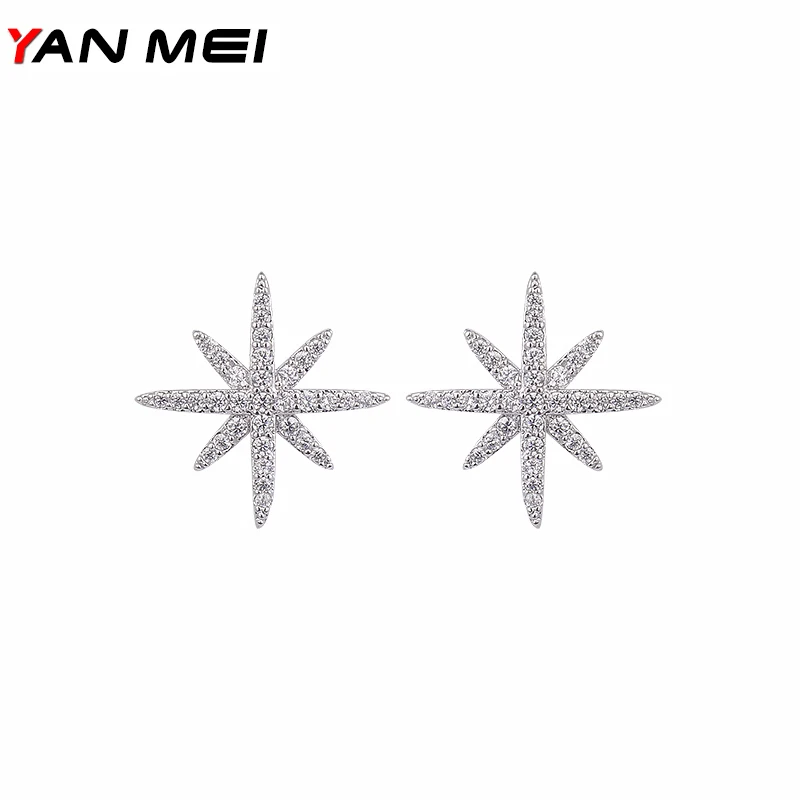 Высокое качество циркон восьмиугольная звезда пункт горный хрусталь серьги модные украшения Серебряные серьги YME4920A