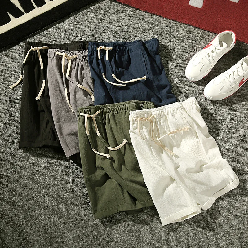 

ZY Summer Loose Linen Mens Shorts Breathable Sweat Short Pants 2019 Summer Casual Drawstring Sweatpants Shorts Short Masculino