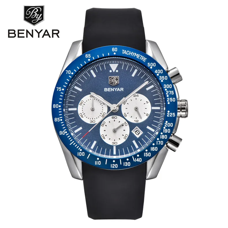 Benyar мужские часы лучший бренд класса люкс полный стальной Бизнес Спорт хронограф кварцевые наручные часы Мужские relogio masculino saat - Цвет: Blue B