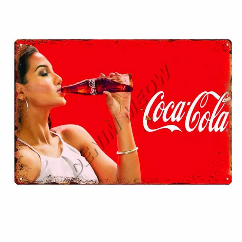 Pin Up chica hielo Bebidas frías decoración coque Cola Vintage Metal estaño signos pintura placa Club Pub cafetería tienda cartel de arte de pared WY65