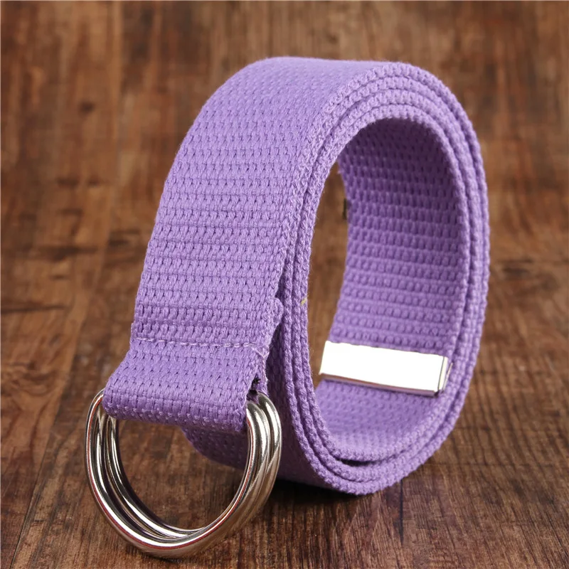 thumbnail image 1 of Cinturón de moda para hombre y mujer, con hebilla de doble anilla en forma de D, de lona de algodón lisa, unisex, combinable, de lujo, 1 of 5