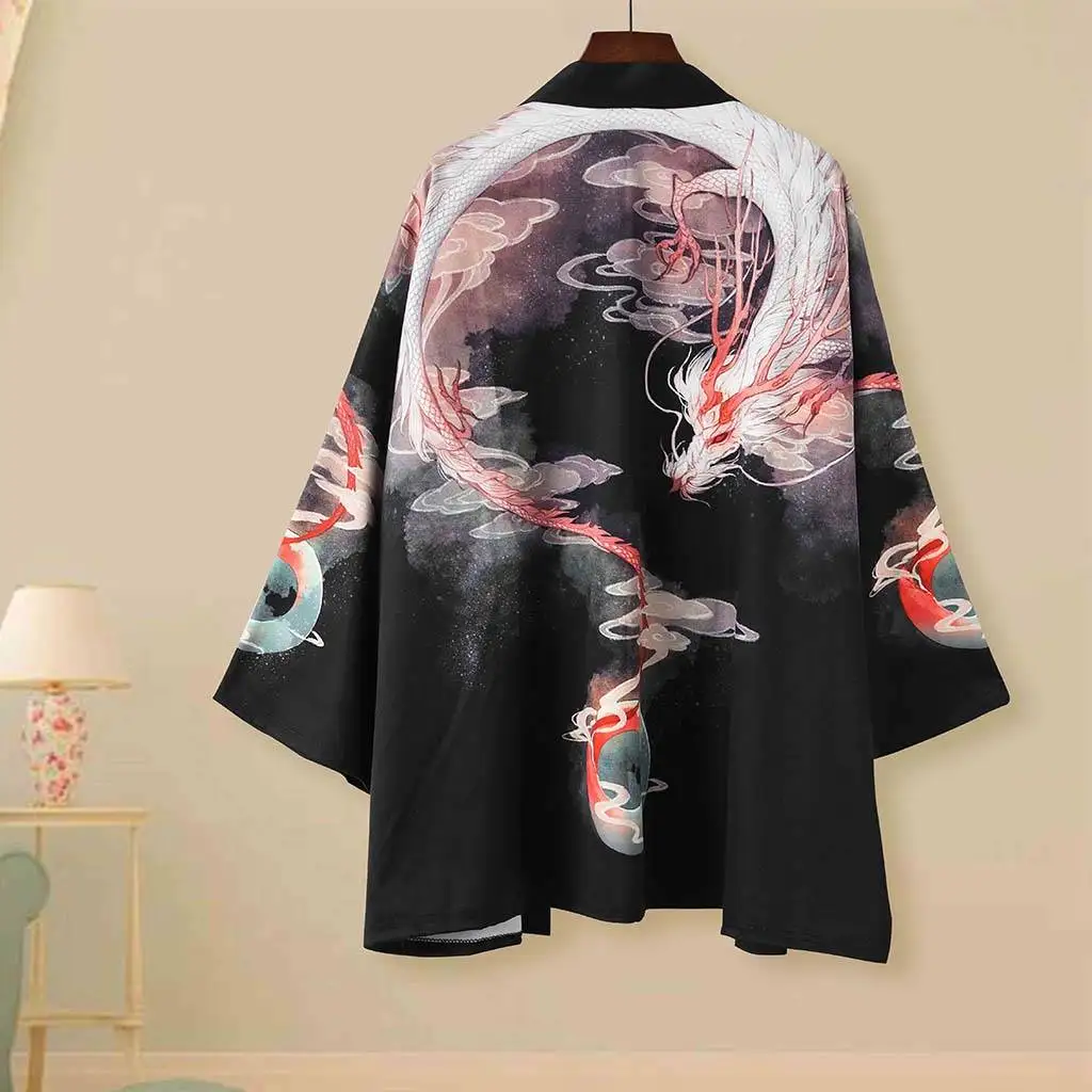 Neploe японский кимоно кардиган винтажные рубашки с принтом для мужчин и женщин Harajuku Chimono пальто Blusas Mujer Свободные повседневные топы 39055 - Цвет: black dragon