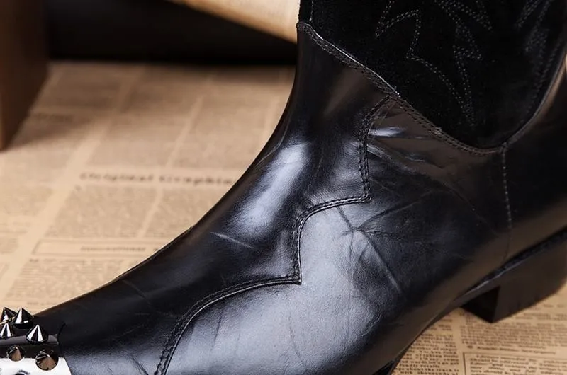 Мужские ботинки martin из натуральной кожи с вышивкой; мужские ботинки до середины икры; Роскошные винтажные модные мужские ботинки с острым носком и заклепками в стиле панк