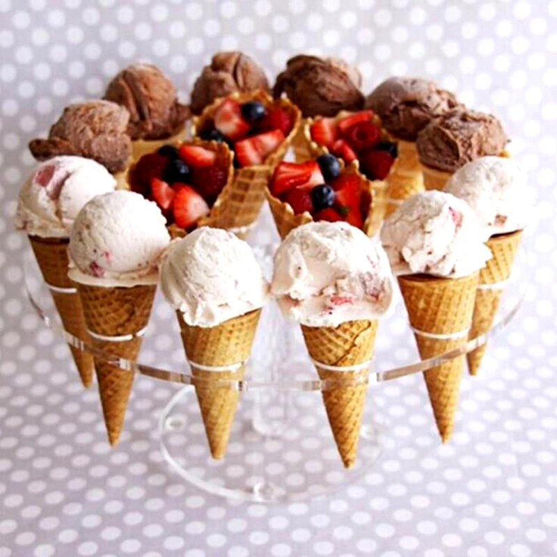 

Ice cream shelf 16 holes transparent Acrylic Candy cake rack Hand-rolled sundae bracket Kids Birthday Party Decor Articles