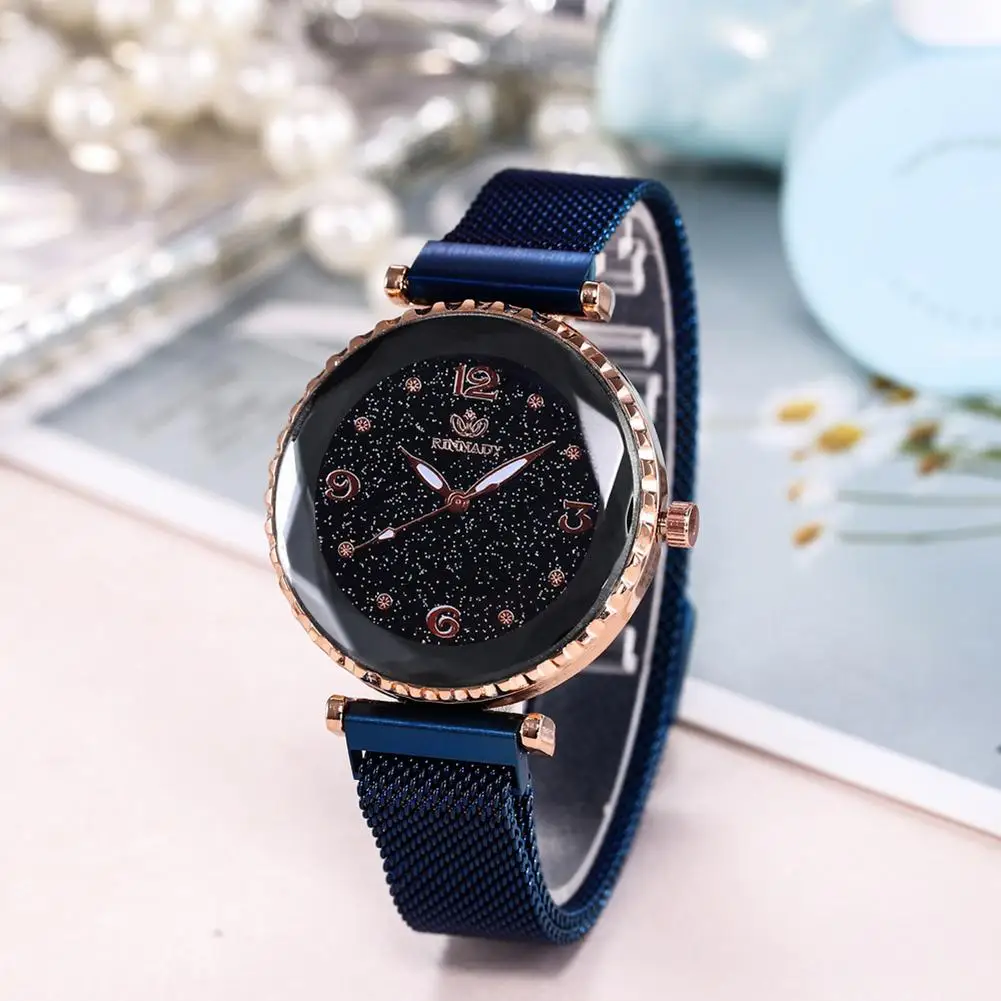 

Fashion Women Magnetic Buckle Mesh Strap Round Quartz Wrist Watch Bracelet Gift