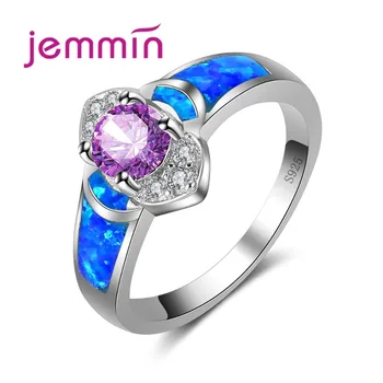 

Classic Vintage Flower Colorful Opal Ring 925 Sterling Silver Color Jewelry Brand Flower Silver Bijoux for Wedding Engagement