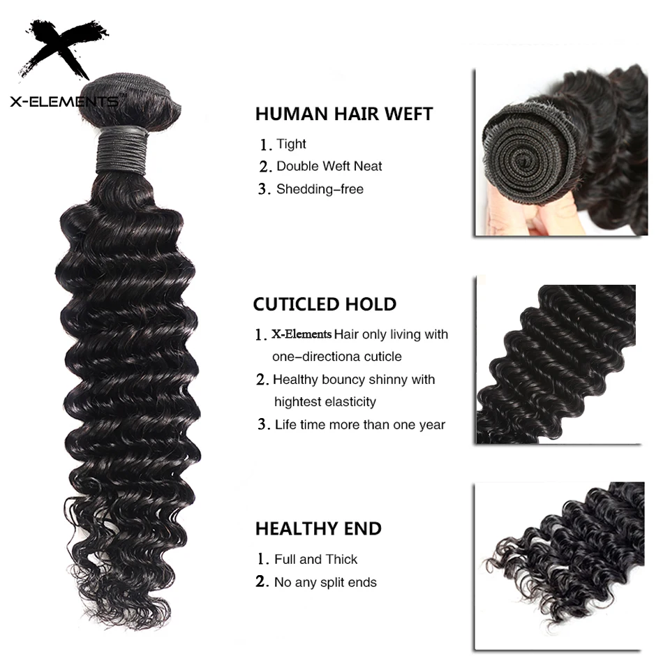 X-Elements Deep Wave Brazilian Bundles Deal 100% Human Hair Extensions Can Buy 1/3/4 Bundles Non Remy 8-28 inches Natural Color X-Elements Deep Wave Brazilian Bundles Deal 100% Human Hair Extensions Can Buy 1/3/4 Bundles Non Remy 8-28 inches Natural Color