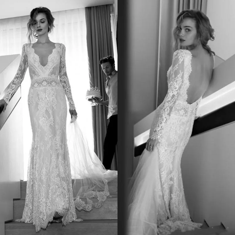 Vintage Lace Backless Wedding Dress Cap Sleeve V Neck Country Sheath Bridal Gown