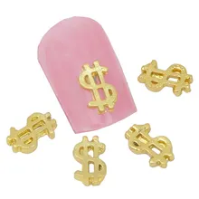 10 шт./лот, Новое поступление, выдалбливают золото, USD в виде доллара, 3D сплав, украшение для ногтей, для взрослых, сделай сам, наклейки для ногтей и Переводные картинки MA0069