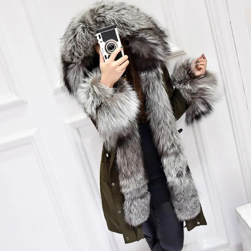 Pour Col D'hiver Veste Manteau Neige De Fourrure Blanc Moyen Canard Argent Femmes Survêtement Long Nouveau Noir 2019 Luxueux Duvet Renard Parkas PSFXxqTFd