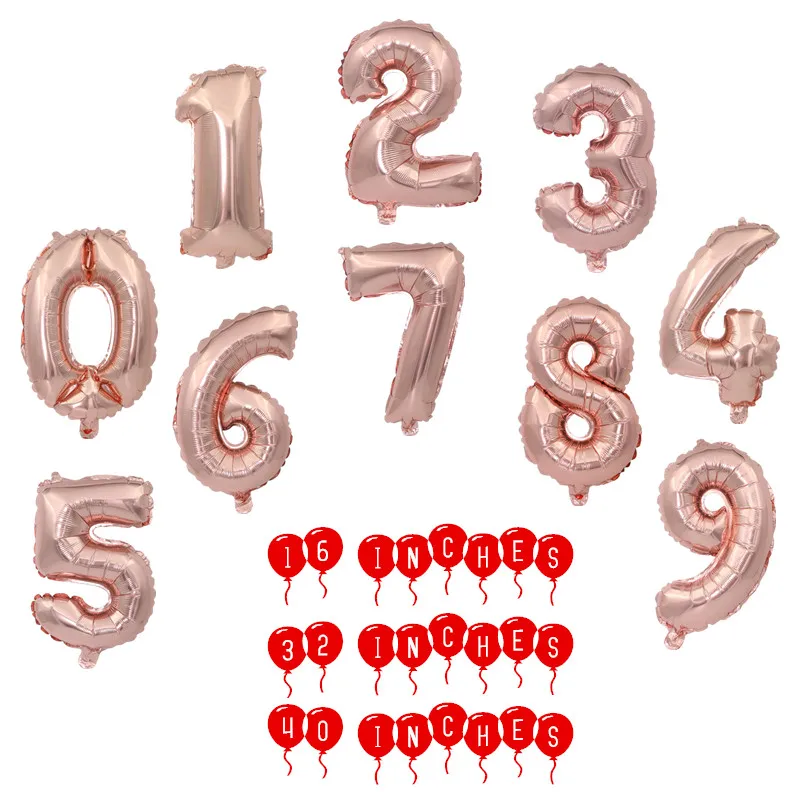 16/32/40 inch ballons 0-9 Digital Number Optional Letter Balloon Rose Gold Aluminum Foil Helium Balloons Birthday Wedding Party