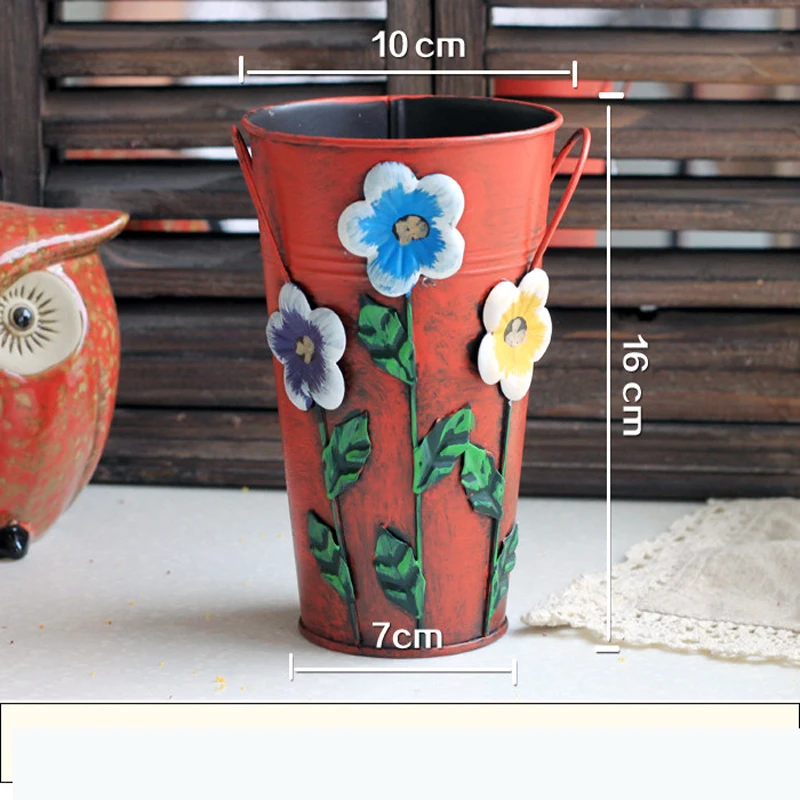 Vintage Pastoral Style Metal Vases Artificial Flower Pots Craft for