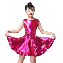 Одежда для латинских танцев для детей возрастом от 6 до 16 лет, летнее блестящее платье с короткими рукавами для девочек-подростков Новинка года, летние рождественские платья