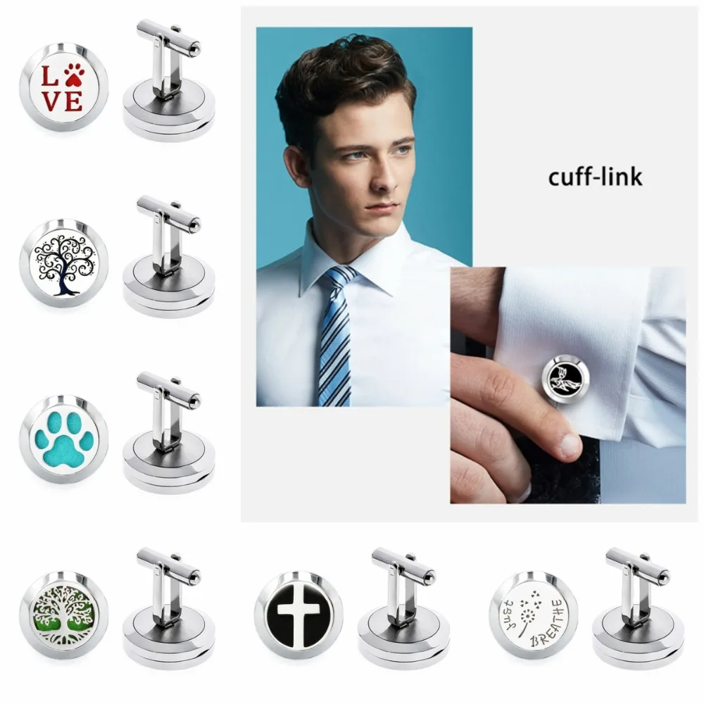 

20mm Cufflinks Diffuer Locket Cuff link Tree of Life Love Paw Cross Stainless Steel Aroma Essential Oil Cuff Button 10pcs Pads