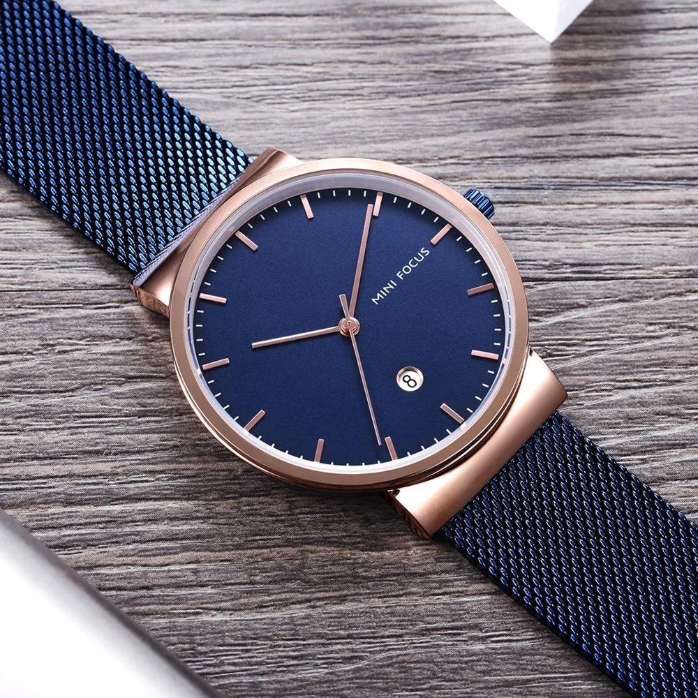 MINI FOCUS Simple Men Watches 2019 Luxury Brand Mesh Stainless Steel Watch Waterproof Men's Wristwatch Quartz Watches Men Clock
