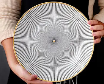 

1PC Simple, Beautiful and Durable Geometry Tableware Ceramic Dinner Plate Dish Porcelain Dessert Plate Dinnerware Cake Plate