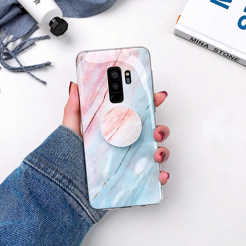 A with holder Модный мраморный чехол для телефона samsung S7 S8 S9Plus, чехол с держателем-подставкой, силиконовый чехол для samsung S10 Plus Note 8 Note 9 - Цвет: A with holder