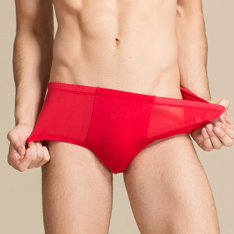 

Men's Boxers 100% Pure Silk U Cutting Antibacterial Men Solid Comfortable Sexy Underpants Middle Waist Male Underwear