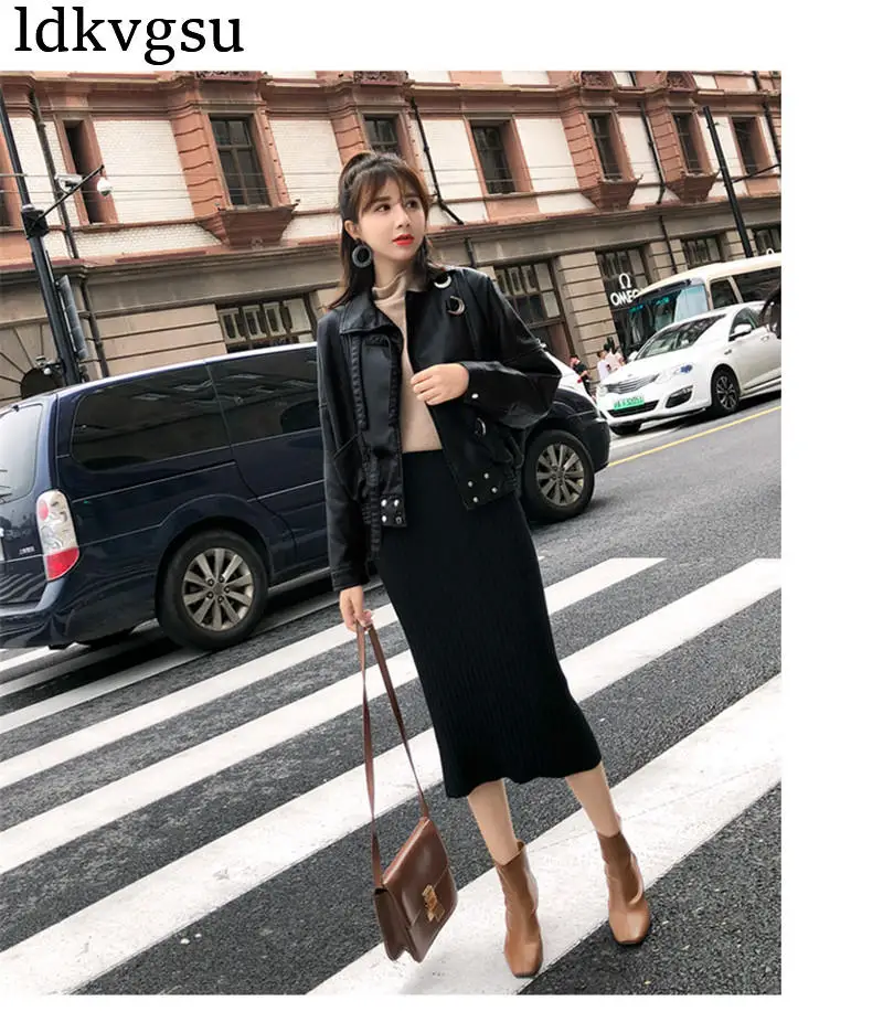 2019 пальто Горячие Короткие куртки женские Весна Осень Винтаж Harajuku мотоциклетная куртка черный искусственная кожа пальто Верхняя одежда