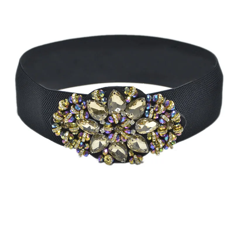 Luxury Gold Crystal Wide Belts New Design Cluster Beaded Women Sweet