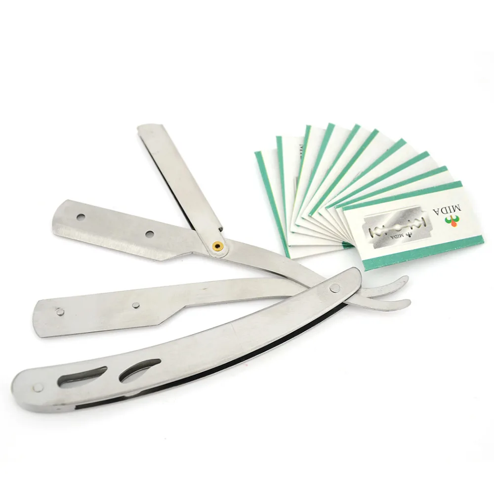 ZY Barber Stainless Steel Straight Edge Blades Razor Folding Shaving