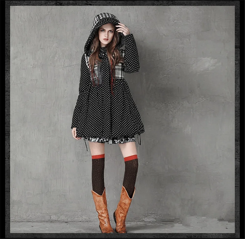 Vintage Thick Winter Women Hooded Coat 80% Cotton Polka Dot Patchwork Thicken Women Coats Warm Cotton Parka Linen Jacket Women (9)