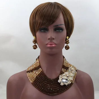 

Champagne Gold Wedding Beads Necklace Set African Crystal Bridal Jewelry Set Brown Costume Jewelry Set Free Shipping HX540