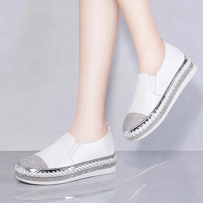 Женская обувь на плоской подошве; Zapatos De Mujer; обувь из натуральной кожи со стразами; цвет черный, белый; женская повседневная обувь; сезон весна-лето; эспадрильи; женская обувь