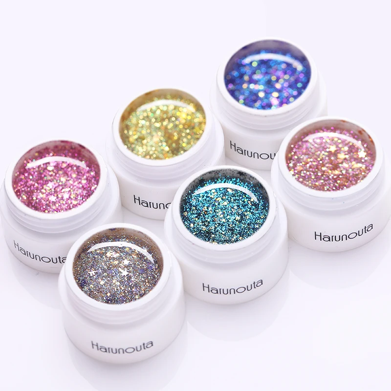 

Harunouta 5g Nail Gel Polish Glitter Star Paillette Sequins Gold Purple Mixed Colors Soak Off Nail Art UV Gel Varnish