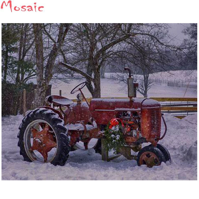 

5D Diamond Painting Winter snow nature landscape tractor farm Diamond Mosaic Full Square/Round Diamond Embroidery Sale