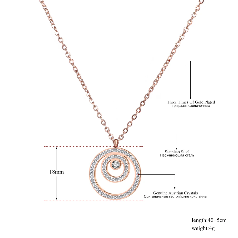 Lokaer 3 круг белое ожерелье со стразами розовое золото цвет ювелирные изделия из нержавеющей стали подарок для девушек женщин N18272