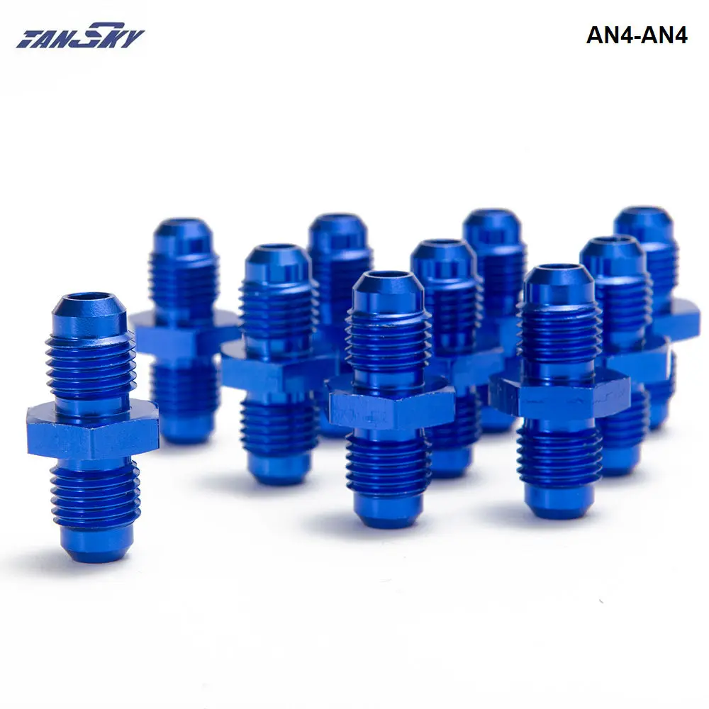 10PCS/LOT Blue Male Blued Anodized Aluminum Union Adapter Fittings For All Oil coole / Fuel Tank AN4-AN4