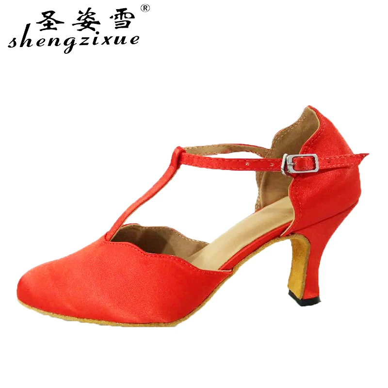 WUXIJIAO Red satin women's Latin dance shoes Ballroom dancing shoes