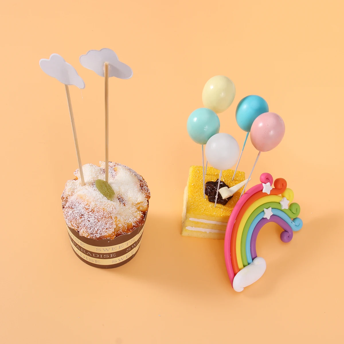 12 шт. выпечки воздушный шар с облаками кекс Toppers трехмерное кольцо с радугой внутри украшения торта десертный Декор флажки для торта выпечки DIY