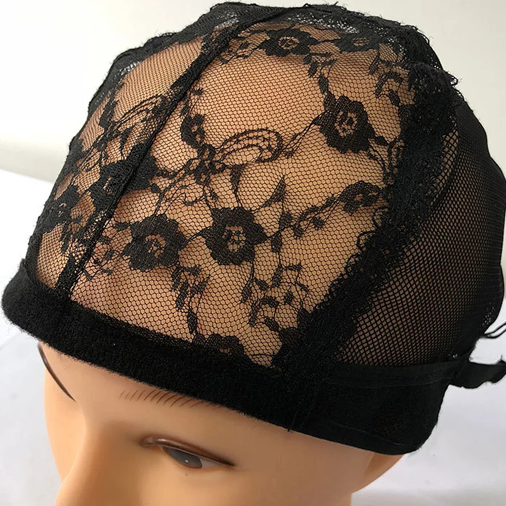 

56cm Adjustable Breathable Mesh Black Lace Full Wig Cap Weaving Caps For Making Wigs Straps Wig Accessories Useful Hair Tool