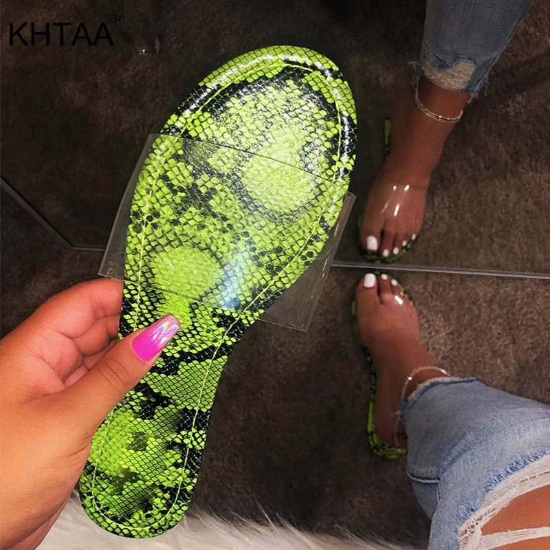 

KHTAA Women Transparent Flat Slippers Soft Jelly Shoes Mixed Snake Skin Candy Color Female Casual Summer Beach Ladies Slides