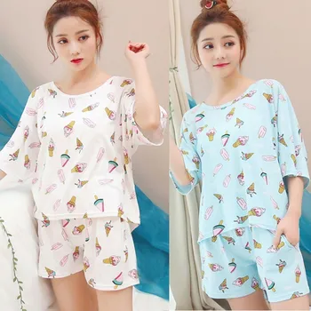 

Womens Summer Cute Pajamas Set Girl Short Sleeve Loose Tops Shorts Sleepwear Sweet Dairy Cattle Printed Thin Loungewear Outwear