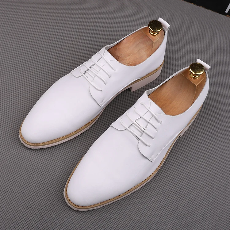 

New arrival wedding Shoes for Men Genuine Leather black white flat shoes Oxfords Man Party dress Formal prom business shoes