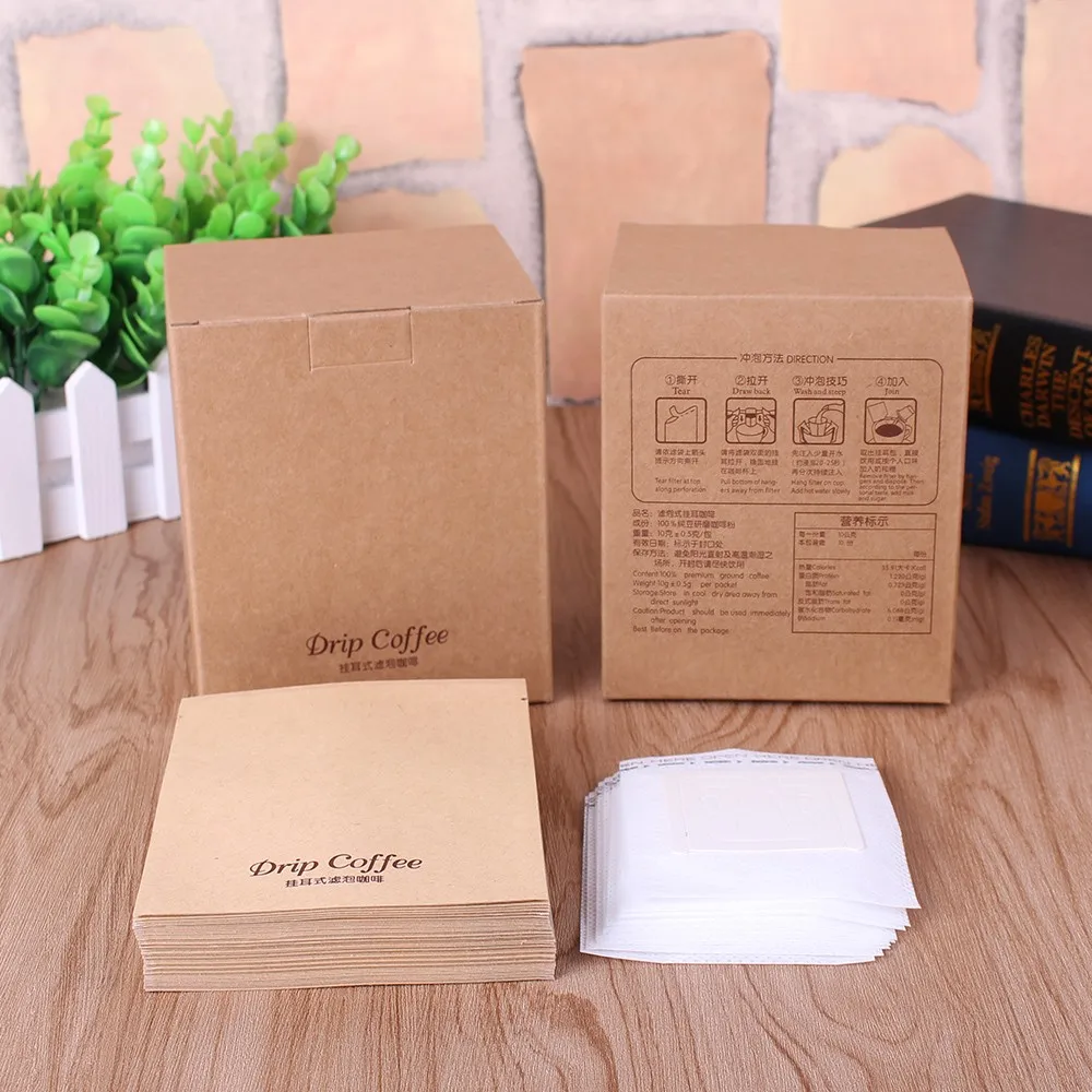 10 наборов кофе Висячие уши бумажный фильтр мешок бумажная коробка набор хороший импортный материал используется для капельного кофе упаковка