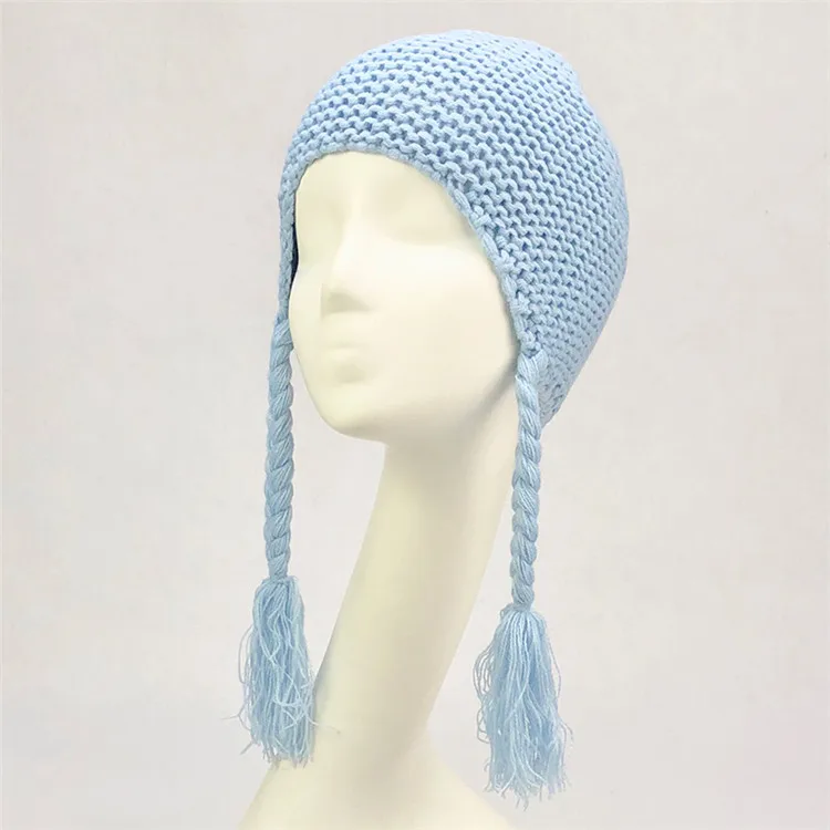 blue hat Детская шапка с большим помпоном для малышей; зимняя теплая шапка с помпоном из лисьего меха; вязаная Лоскутная шапка с кисточками и ушками; Шапка-бини с помпоном - Цвет: blue hat