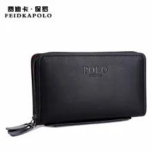 FEIDKA POLO de Marque Portefeuille Hommes PU Sac À Main En Cuir Hommes sac à main Sac À Main Double Zipper Portefeuille Mâle Embrayage Sac Portefeuilles Hommes pratique