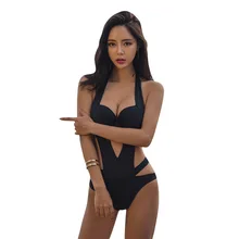 Женский пляжный купальник, купальник-бикини, купальный костюм бюстгальтер «на косточках», черный однотонный полиэстер, FMZXG, женский