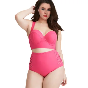 

2018 Summer Plus Size Swimwear Women's High Waisted Bikini set Swimsuit Sexy Bikinis Bathing pure color Suits 2XL-5XL