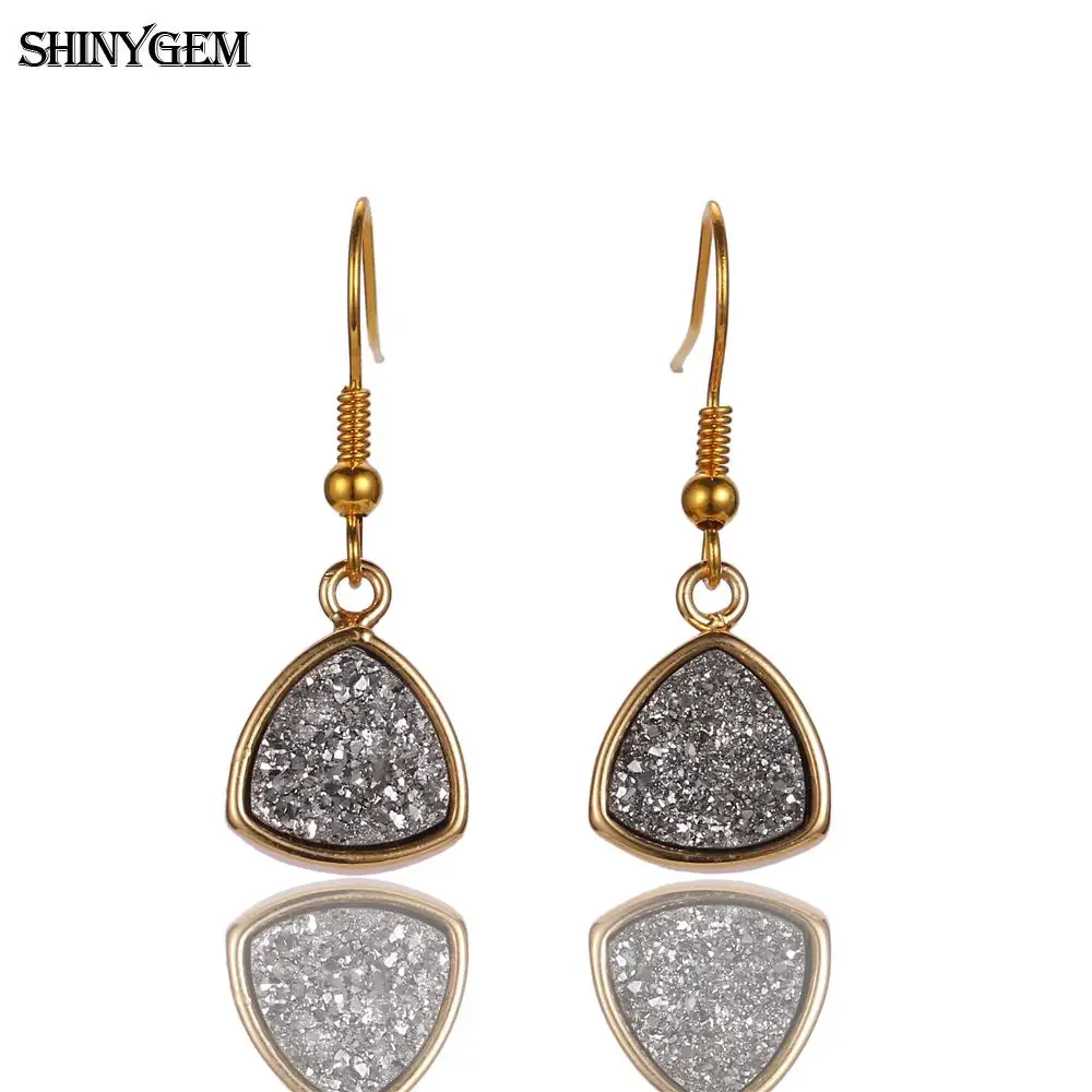 Серьги-капли с золотым покрытием ShinyGem, серьги-подвески, сверкающие, длинное из натурального камня, серьги с опалом, минеральными кристаллами для женщин