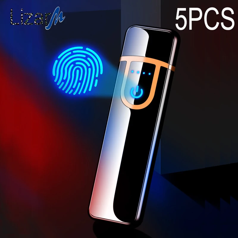 

5PCS/LOT Electronic Cigarette Lighter USB mini Rechargeable battery Windproof Flameless Electric Plasma Cigar Lighters creative