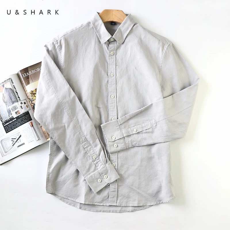 Мужская рубашка U & SHARK желтая Повседневная Облегающая с длинным рукавом