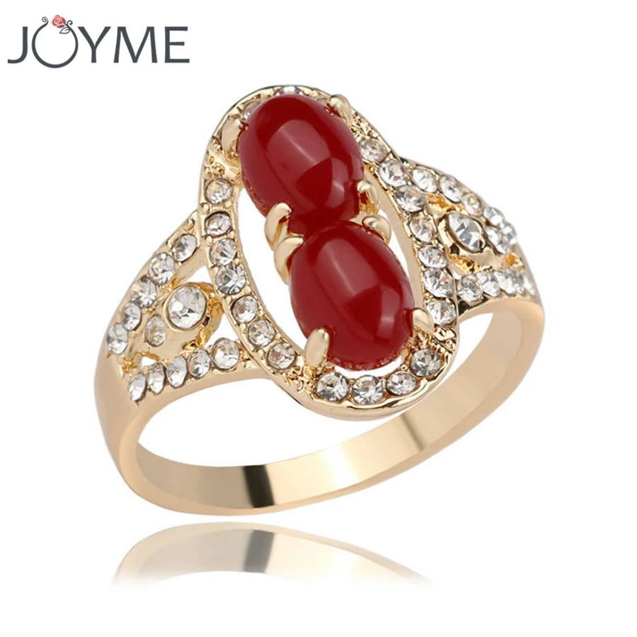Turkish Jewelry Black beads Mosaic Rhinestone Wedding Gift Resin Ring Antique Gold-Color Rings For Women Bague Femme