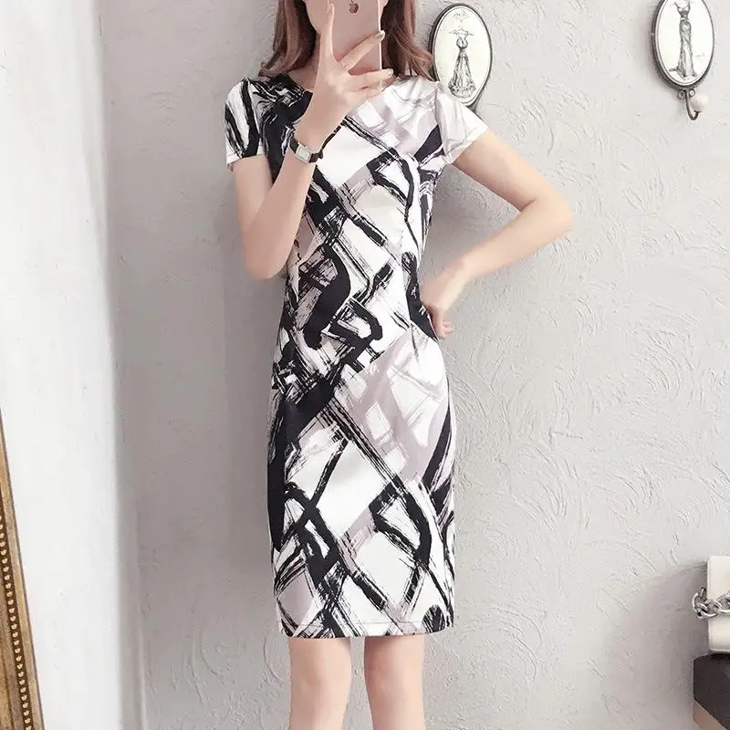 

Women Dresses Short Sleeve Floral Print Slim Bodycon Dress Cocktail Party Pencil Dress Printed Hip Women Dress